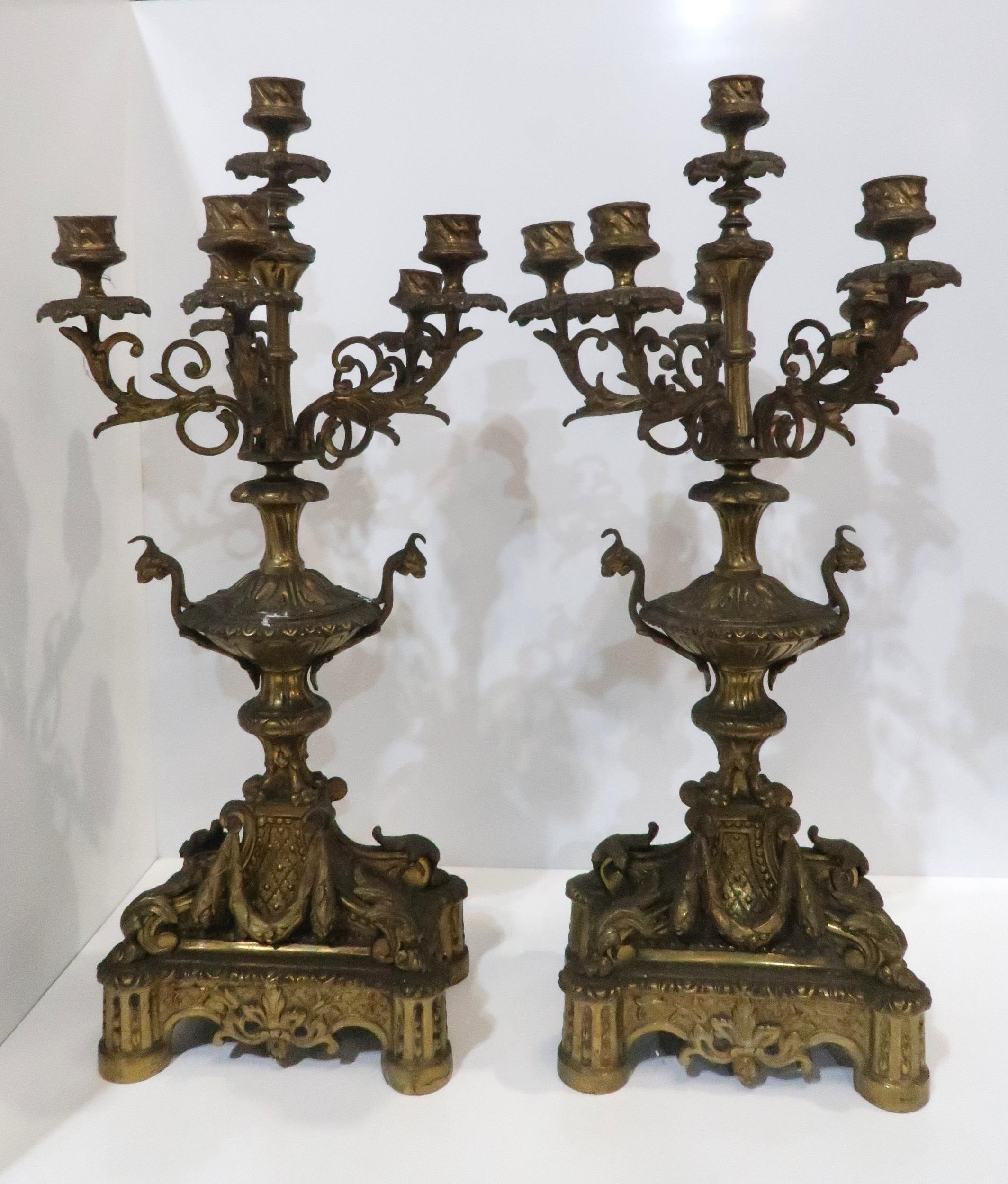 A pair of gilt metal candelabraÊ Condition Report:Available upon request