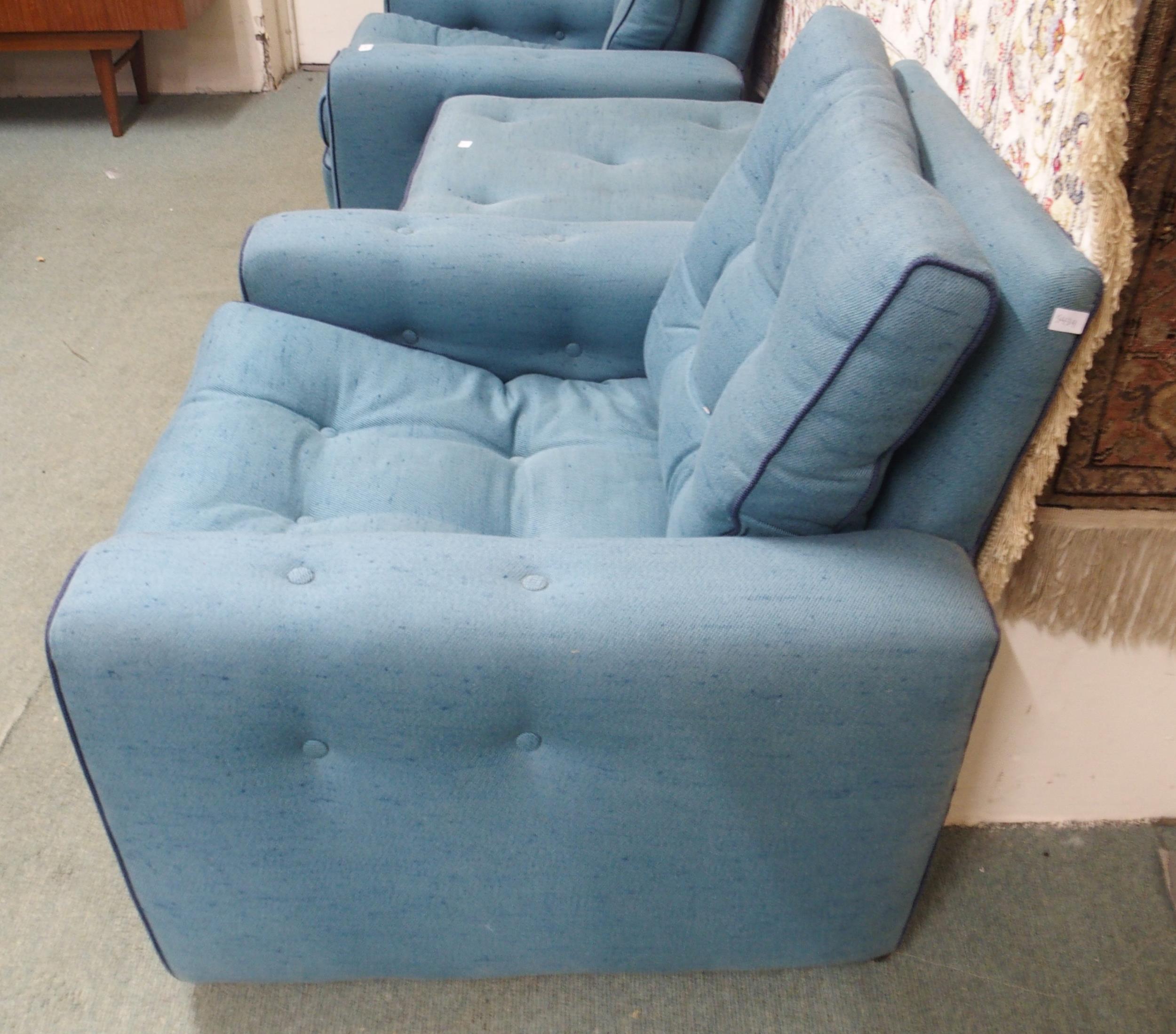 A pair of mid 20th century blue upholstered armchairs, 69cm high x 80cm wide x 73cm deep and an - Image 5 of 6