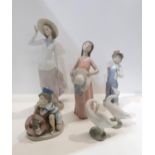 Four Lladro figures and two geese Condition Report:Available upon request