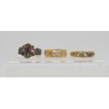 Three vintage rings, a 15ct 'Dearest' ring 1868 Birmingham hallmarks, size R, a 15ct gold gem set