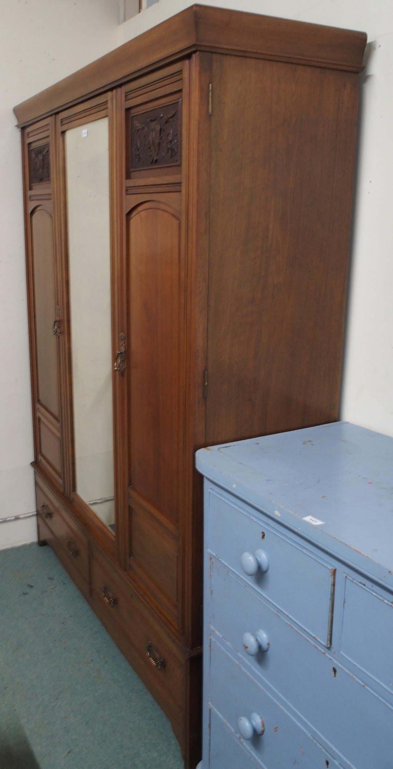 A Victorian mahogany wardrobe with central mirror flanked by doors over two drawers, 201cm high x - Image 7 of 7