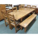 A 20th century oak extending refectory style dining table, 75cm high x 190cm long (230cm extended) x