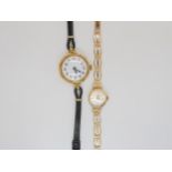 A 9ct goldÊ ladies Uno watch and strap, together with a 9ct gold ladies vintage watch, weight with