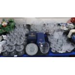 Assorted cut glass and crystal including Tudor and Webb drinking glasses, fern etched jug and pair