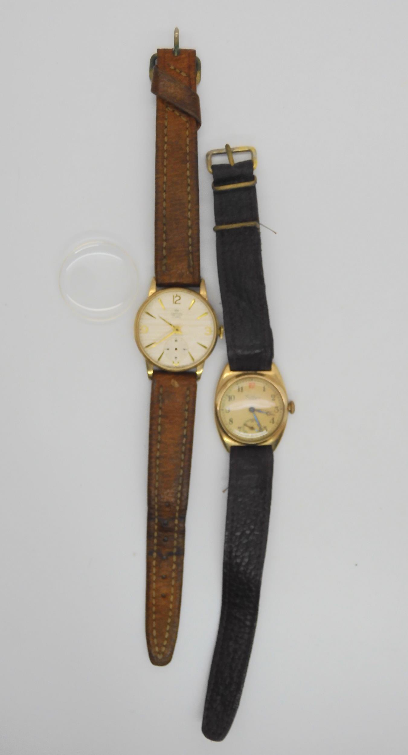 A Smiths 9ct De Luxe 15 jewel retro wrist watch (af) in original box together with aÊA 9ct Waltham