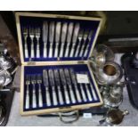 A selection of EPNS including a cased set of EPNS and mother of pearl fish knives and forks, by