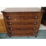 A 19th century mahogany and satinwood inlaid D fronted chest of four drawers with brass lion