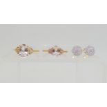 Two Gems TV morganite and pink diamond rings, 9ct yellow gold ring, size Q, 9ct rose gold ring L1/2,