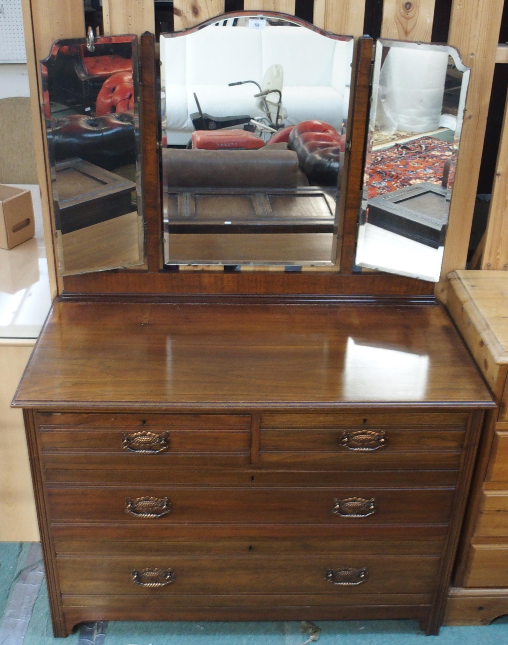 An early 20th century mahogany triple plate dressing chest, 150cm high x 107cm wide x 52cm deep