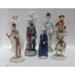 A group of porcelain figures including Wedgwood Legends of the Nile Akhenaten and Tutankhamun,