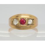 A 9ct gold three glass gem ring, size X, weight 5.6gms Condition Report:Available upon request