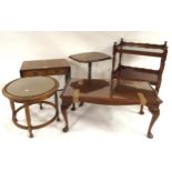 A mixed lot to include mahogany two tier trolley, drop end occasional table, mahogany coffee