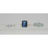 A GemsTV 9ct gold London blue topaz ring, size Q, an aqua blue beryl and diamond ring, size L1/2 (