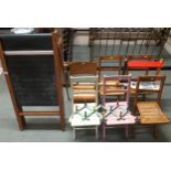 A mixed lot to include small A frame chalk board, six folding child's chairs, novelty child's