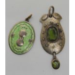 A continental silver Murrle Bennett pendant set with green glass gems, length with bail 5cm,
