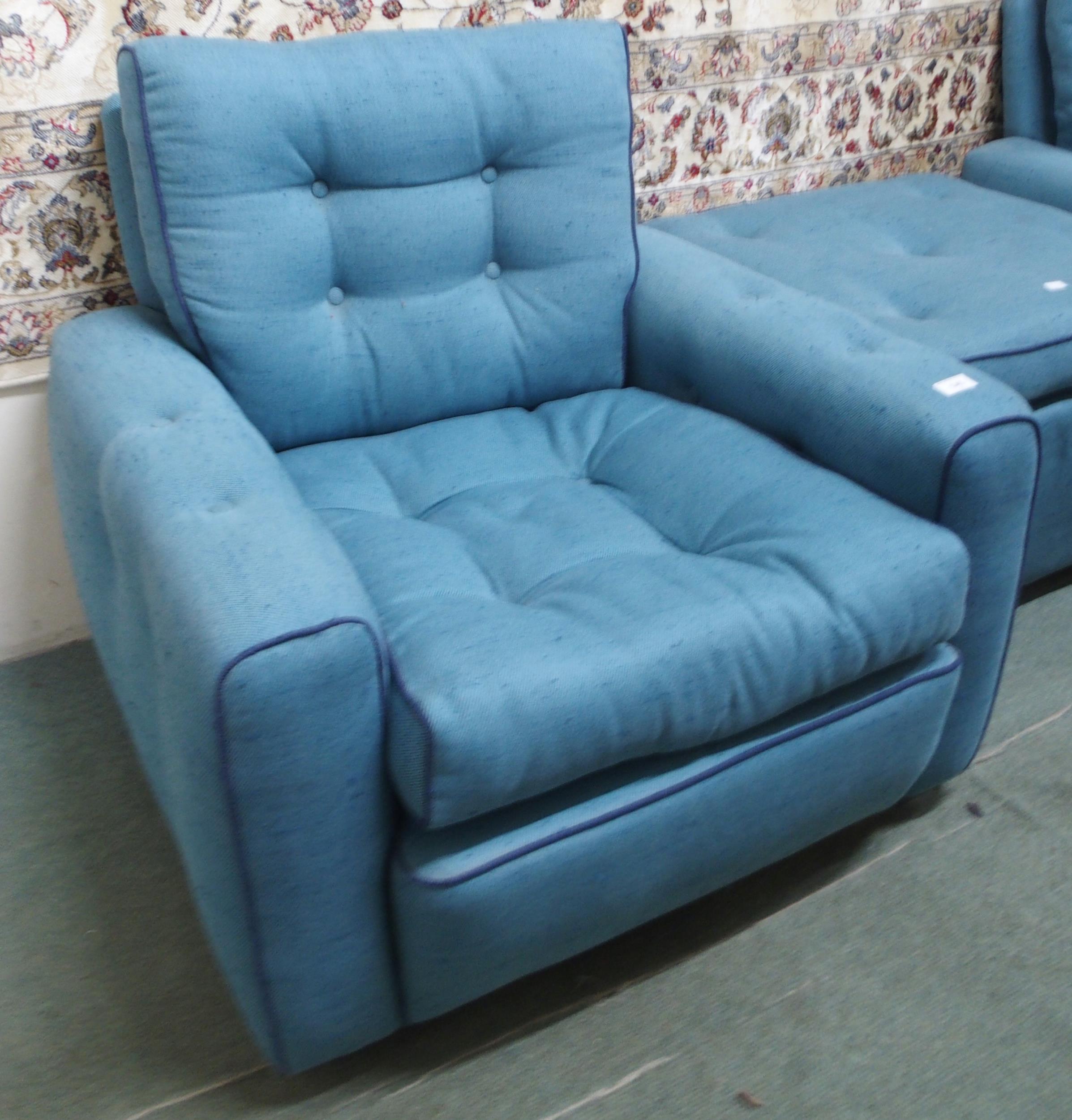 A pair of mid 20th century blue upholstered armchairs, 69cm high x 80cm wide x 73cm deep and an - Image 2 of 6