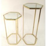 A lot of two mid 20th century hexagonal occasional tables in the manner of Morex with glass tops