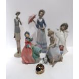 A Royal Crown Derby ladybird paperweight, a Doulton Spring Morning figure, a Lladro angel and girl