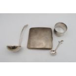 A collection of silver including a George VI silver cigarette case by Smith & Bartlam, Birmingham