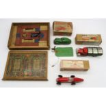 A boxed Tri-ang Minic tinplate clockwork model racing car, a boxed Minic Dust cart, a boxed Schuco