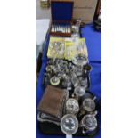A collection of EPNS including loose cutlery, hotelware, tazzas, a box with hardstone inlay,