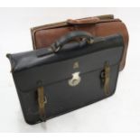 A black leather briefcase with Elizabeth II royal cipher and a further brown leather briefcase,