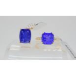 Two GemsTV Thomas Rae designed jewels, a mixed cut tanzanite pendant and Asscher cut tanzanite ring,