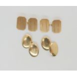 Two pairs of 9ct gold cufflinks, to include a plain oval pair, and a pair with linear engine