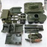 An array of large-scale plastic toy military vehicles, to include Action Man examples Condition