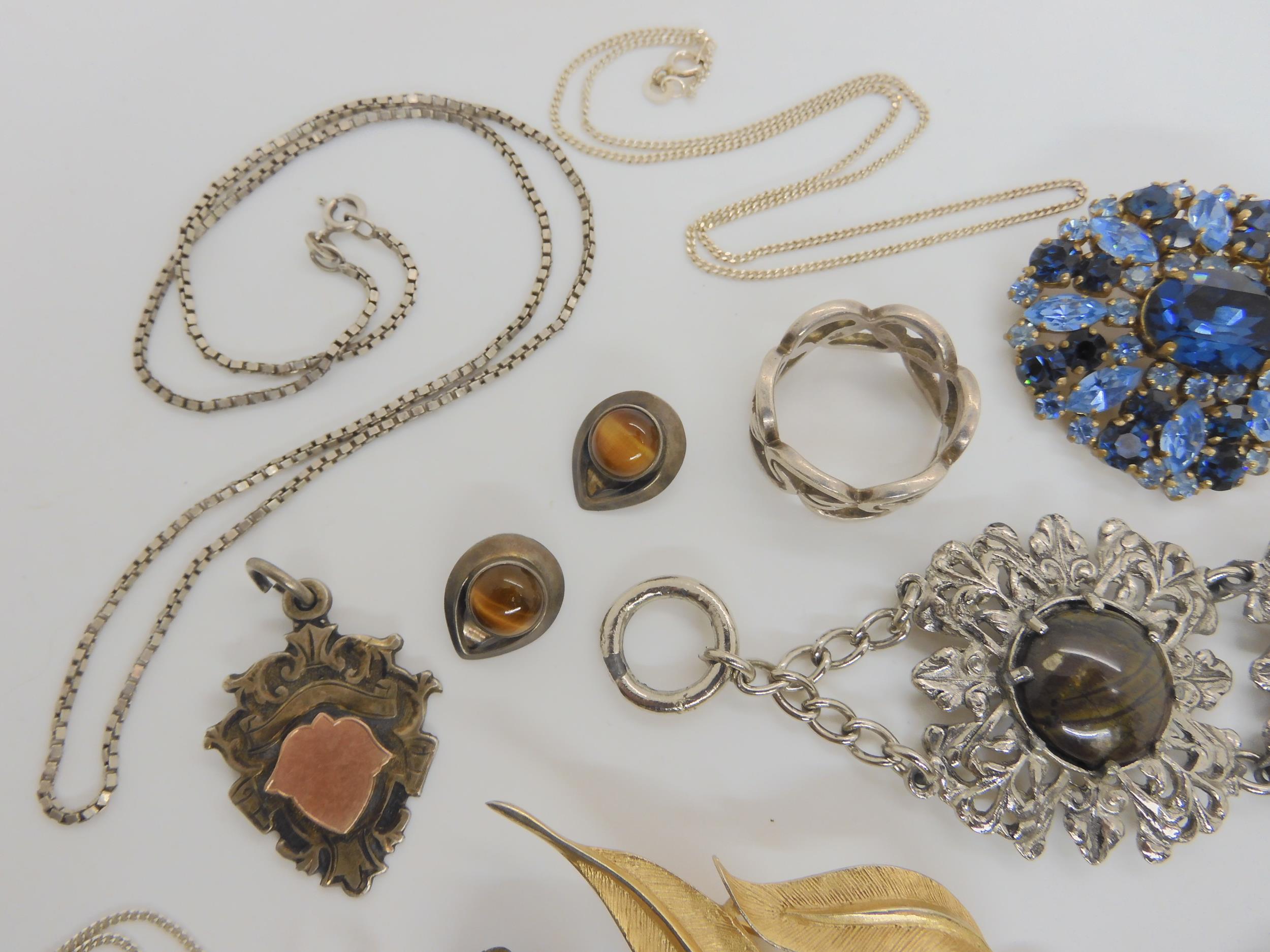 A South African silver bracelet set with specimen gemstones, a Sarah Coventry brooch and other items - Image 5 of 5