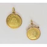 A 2000 1/10 of an ounce Chinese gold panda coin in a yellow metal pendant mount, weight 4gms,