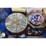 A Canton plate, miniature cloisonnŽ and satsuma vases and imari palette bowl and lidded pot