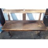 A late Victorian elm bench/pew with plain back on turned supports, 81cm high x 122cm wide x 44cm