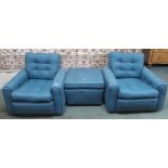 A pair of mid 20th century blue upholstered armchairs, 69cm high x 80cm wide x 73cm deep and an