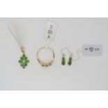 A 9ct gold GemsTV tsavorite garnet and diamond ring, size Q, together with similar earrings and a