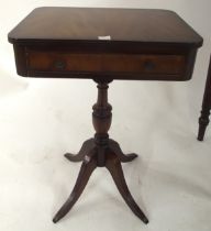 A Victorian mahogany fold over tea table on turned supports and mahogany single drawer occasional