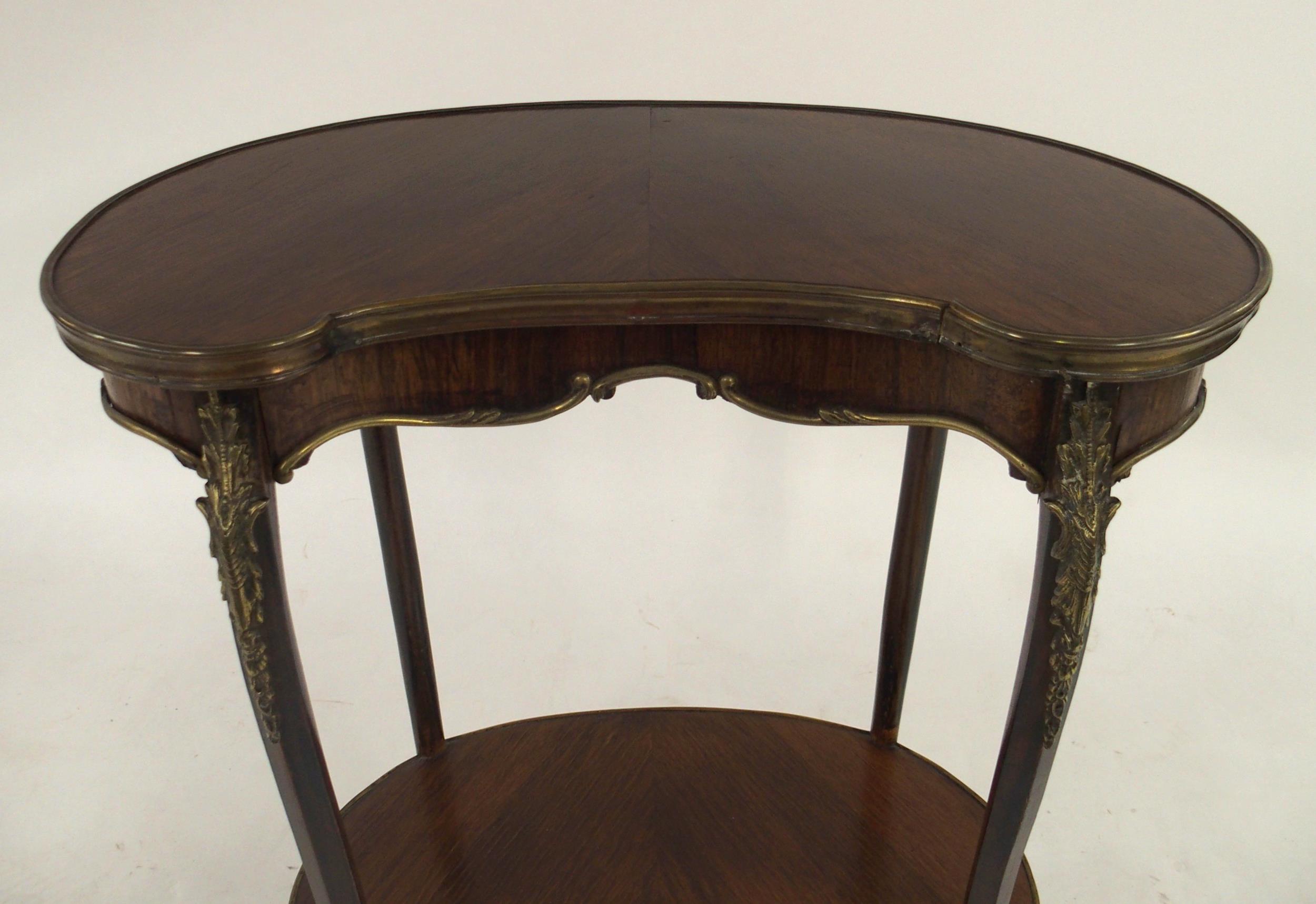 A LOUIS XV STYLE KINGWOOD TWO TIER KIDNEY SHAPED OCCASIONAL TABLE with gilt brass ormolu mounts to - Image 3 of 10