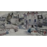 FRANK ADCROFT (SCOTTISH CONTEMPORARY)Ê HARBOUR TOWNÊ Watercolour on paper, signed, 28 x 51cmÊ