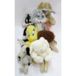 An assortment of large retro stuffed toys, to include Looney Tunes characters, a bunny rabbit by