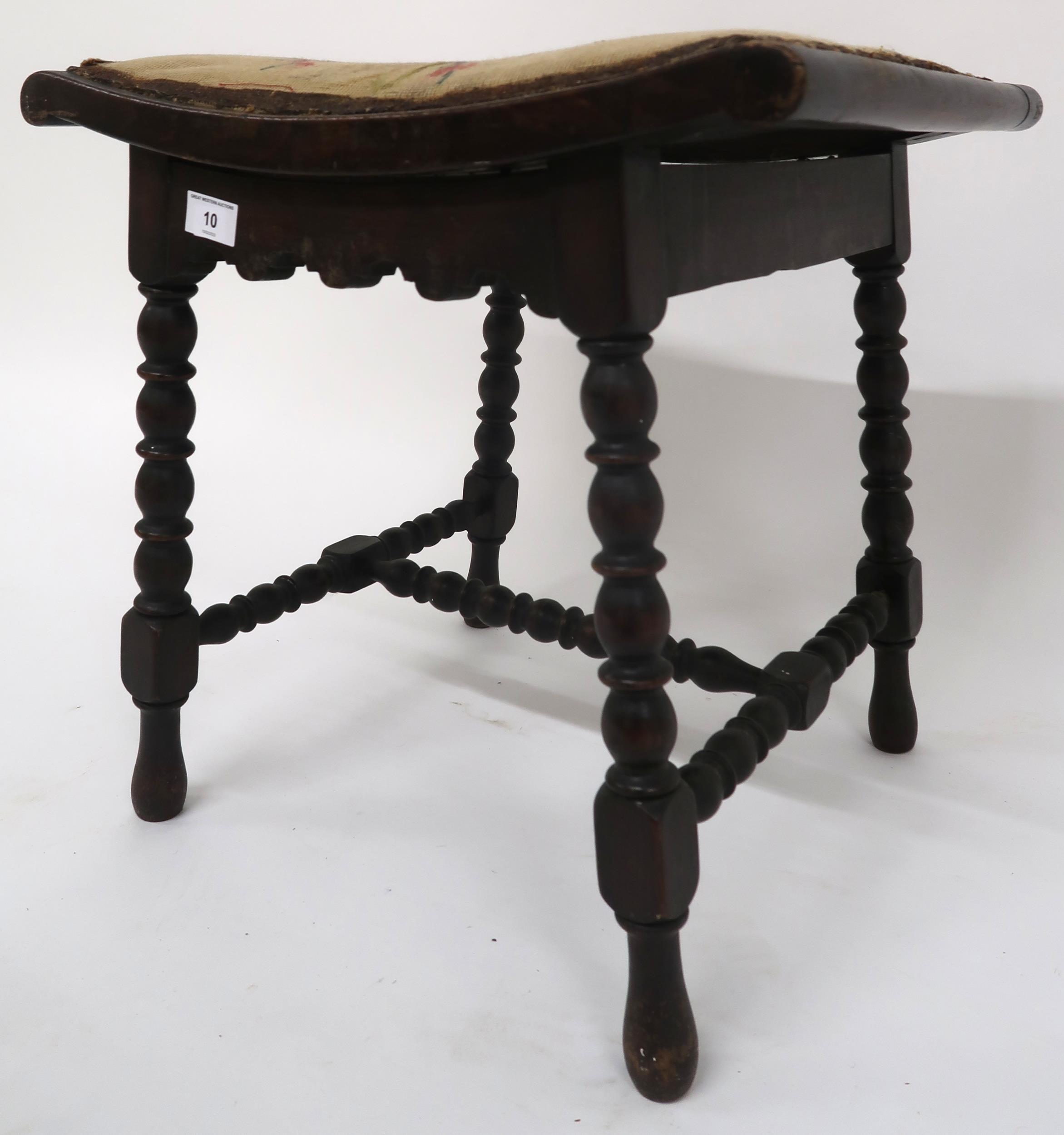 A Victorian mahogany framed stool with tapestry upholstered seat on turned bobbin stretchers and - Image 3 of 5