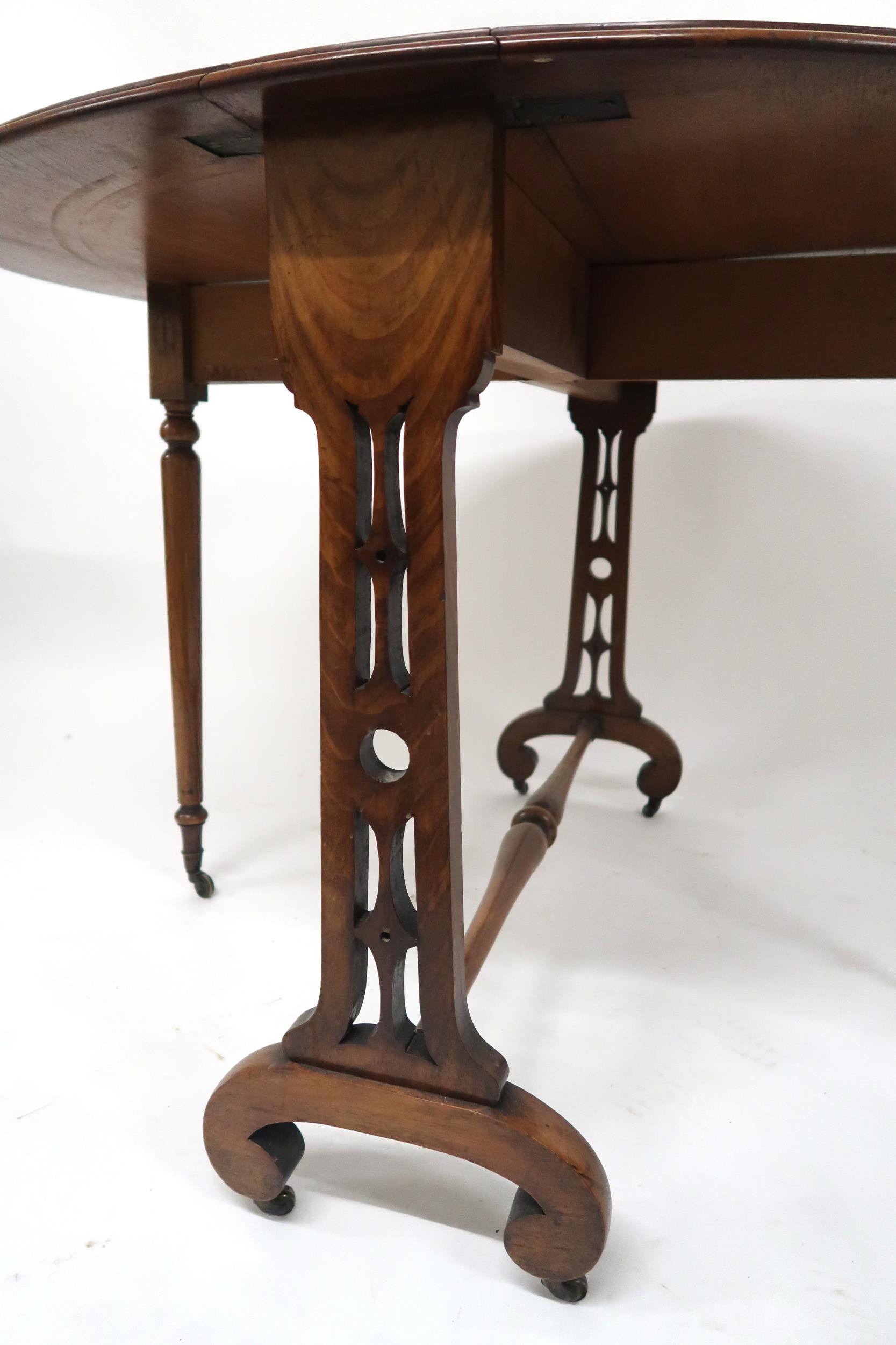 A Victorian burr walnut John Taylor & Son Edinburgh drop end oval Sutherland style table, 73cm - Image 3 of 5