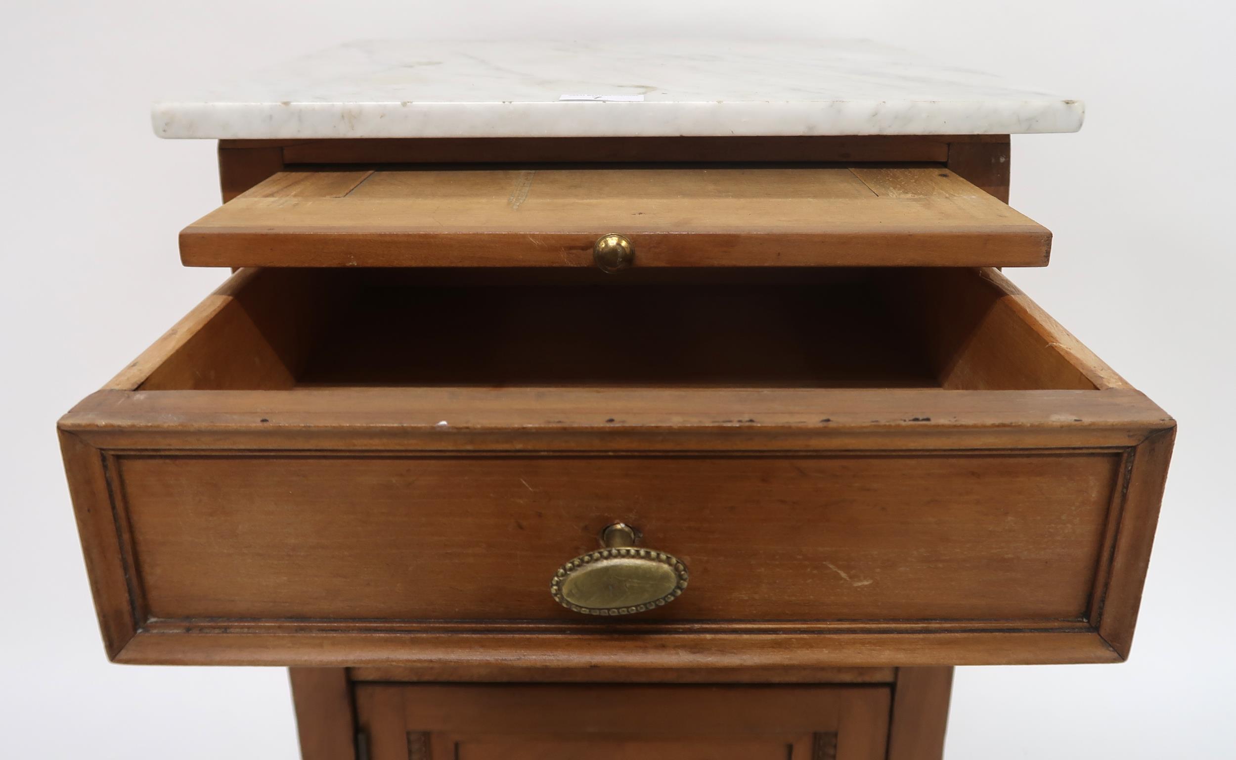 A 20th century mahogany marble topped bedside table with pull out slide over single drawer over - Image 6 of 6