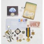 A mixed lot, comprising a WW1 Victory Medal (175342 Gnr. J. Brown, Royal Artillery), WW2 Italy Star,