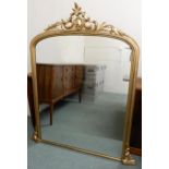 A 19th century gilt gesso framed overmantle mirror with scrolled foliate surmount, 145cm high x