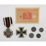 A WW2 German Third Reich Iron Cross 2nd Class, lacking ring; an Honour (Hindenburg) Cross of the
