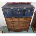 A Victorian mahogany bow front two over three chest of drawers on shaped feet, 103cm high x 104cm