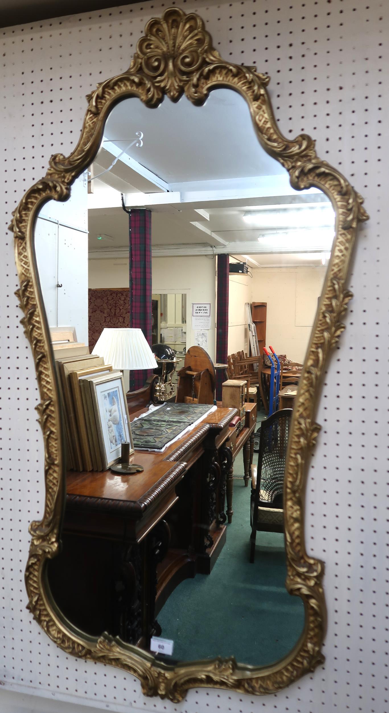 A 20th century gilt framed rococo style wall mirror, 114cm high x 61cm wide and a mahogany framed - Image 5 of 6