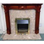 A 20th century brass electric fireplace with mahogany surround with marble insert on marble base,