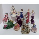 A collection of Royal Doulton figures including Christine, Top o the Hill, Christmas Morn, Elyse,