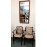 A pair of 20th century mahogany framed parlour chairs, large white rococo style table lamp, mid 20th